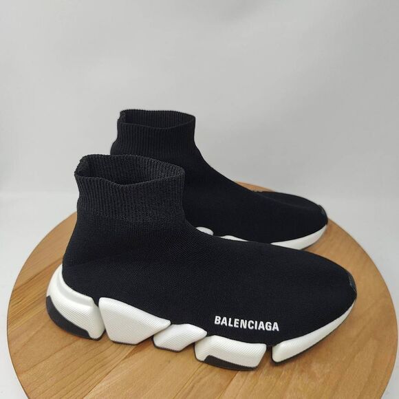 Balenciaga Sneakers Womens Size 7 Speed 2.0 Trainer Black White Pull On Knited - Picture 1 of 12